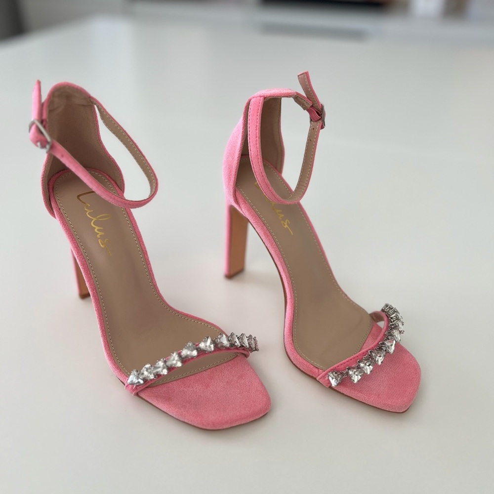 Lulus Pink Suede High-heels with Rhinestones